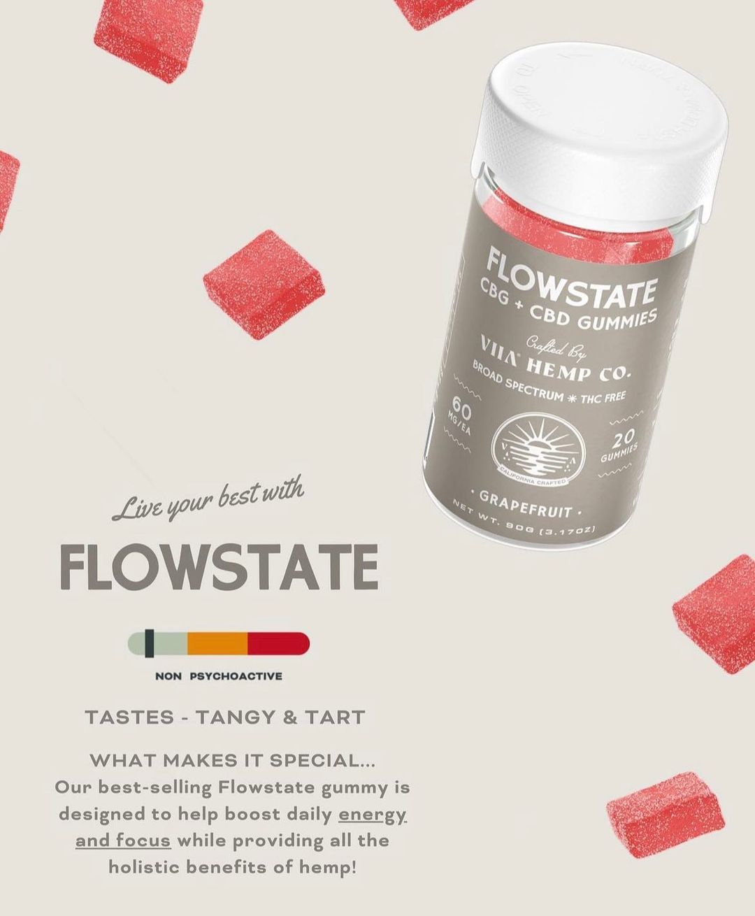 VIIA Hemp Company: Flowstate Grapefruit CBG + CBD - 60mg