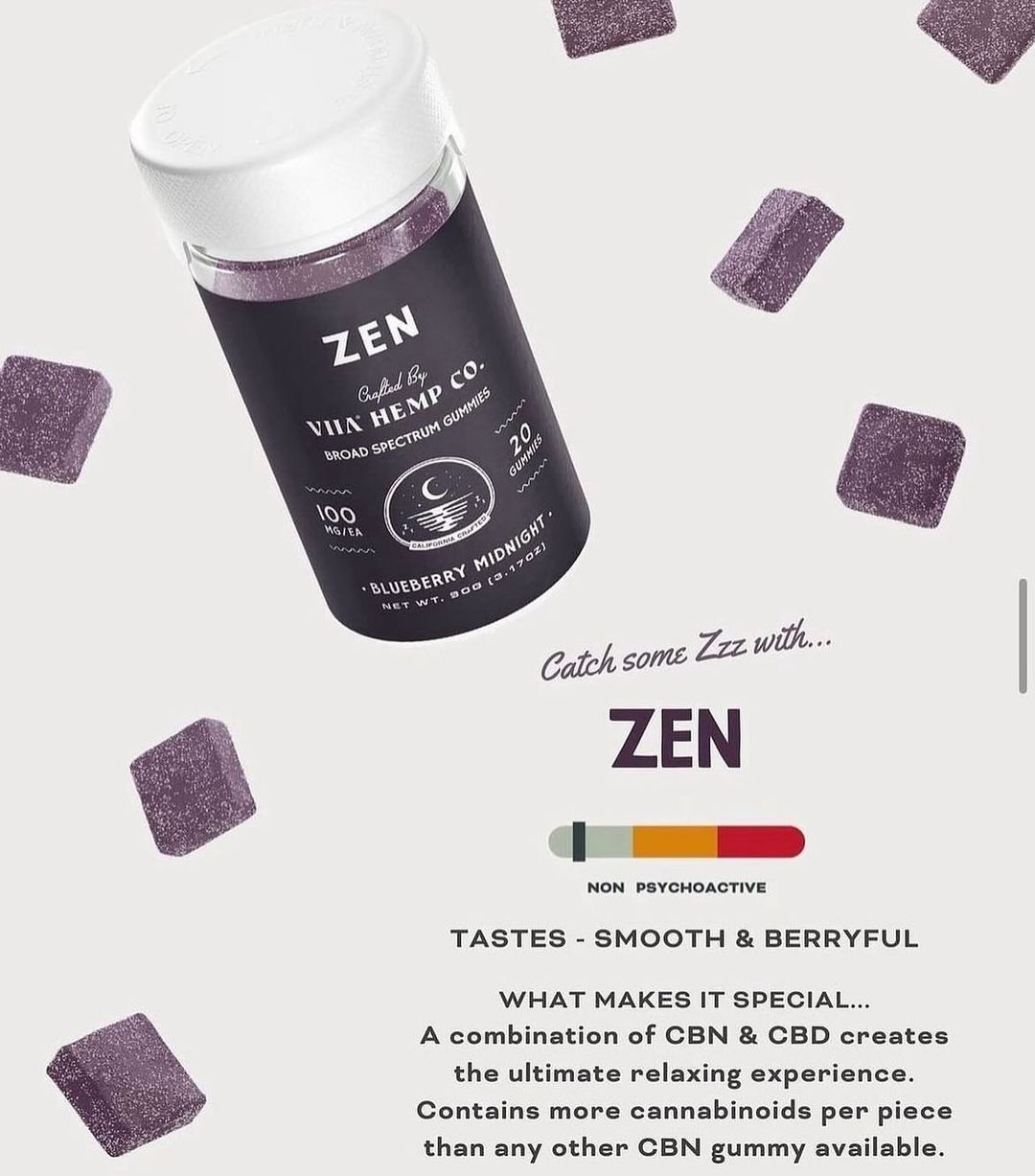 VIIA Hemp Company - Zen Blueberry Mango CBN + CBD Gummies - 100mg